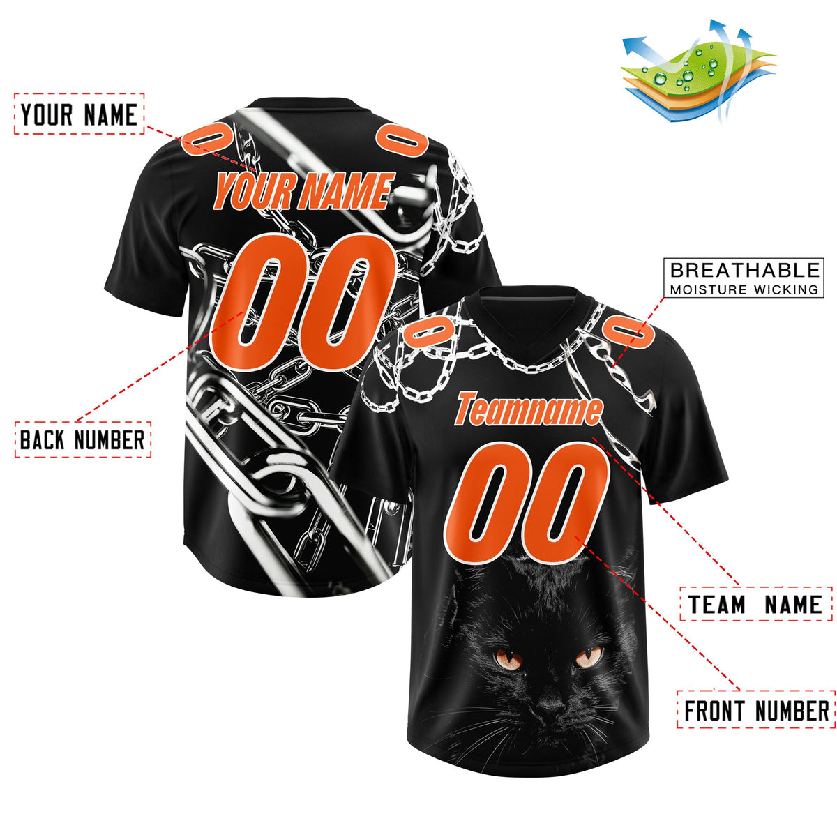 Custom Black Orange Graffiti Pattern Chains Football Jersey| KXKSHOP