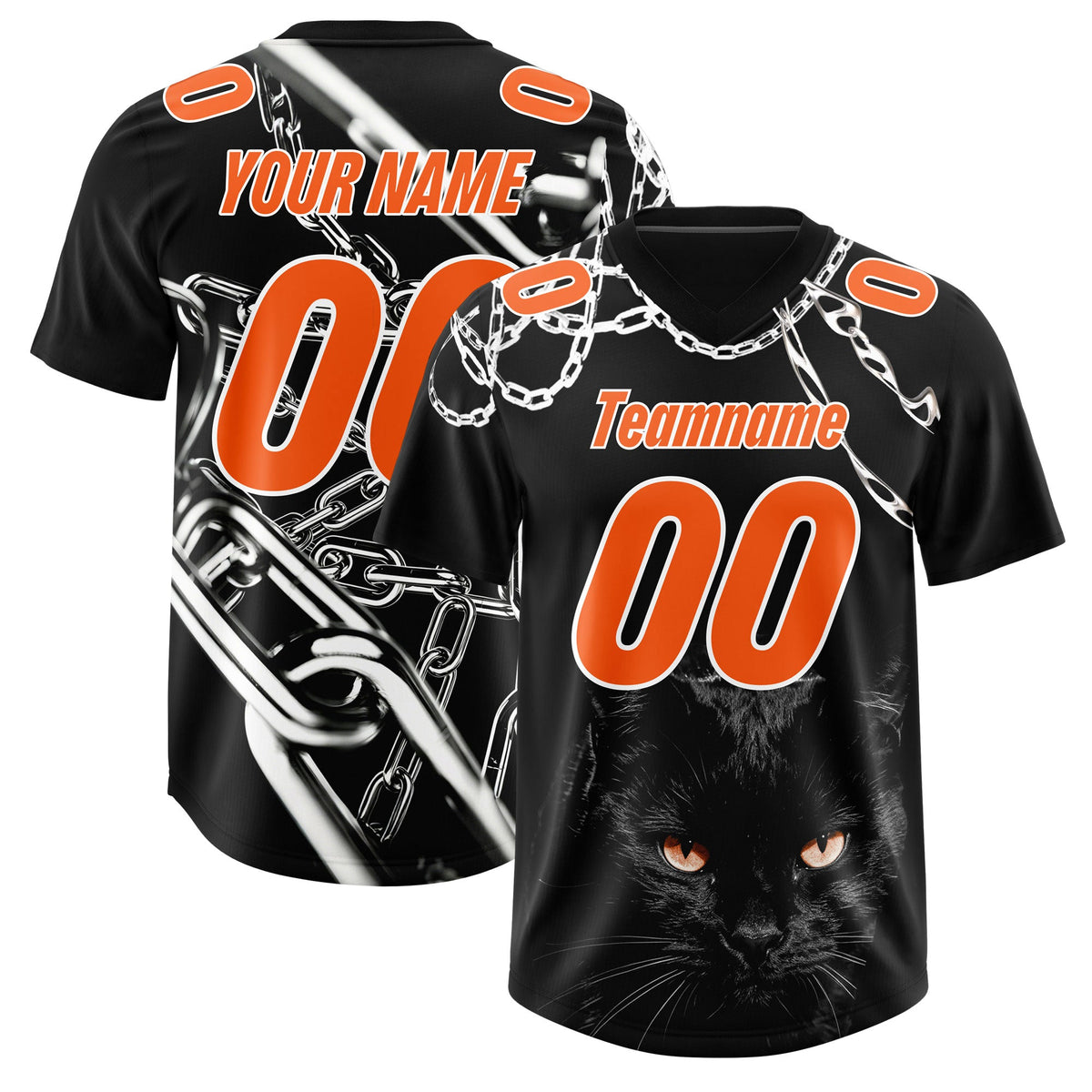 Custom Black Orange Graffiti Pattern Chains Football Jersey| KXKSHOP