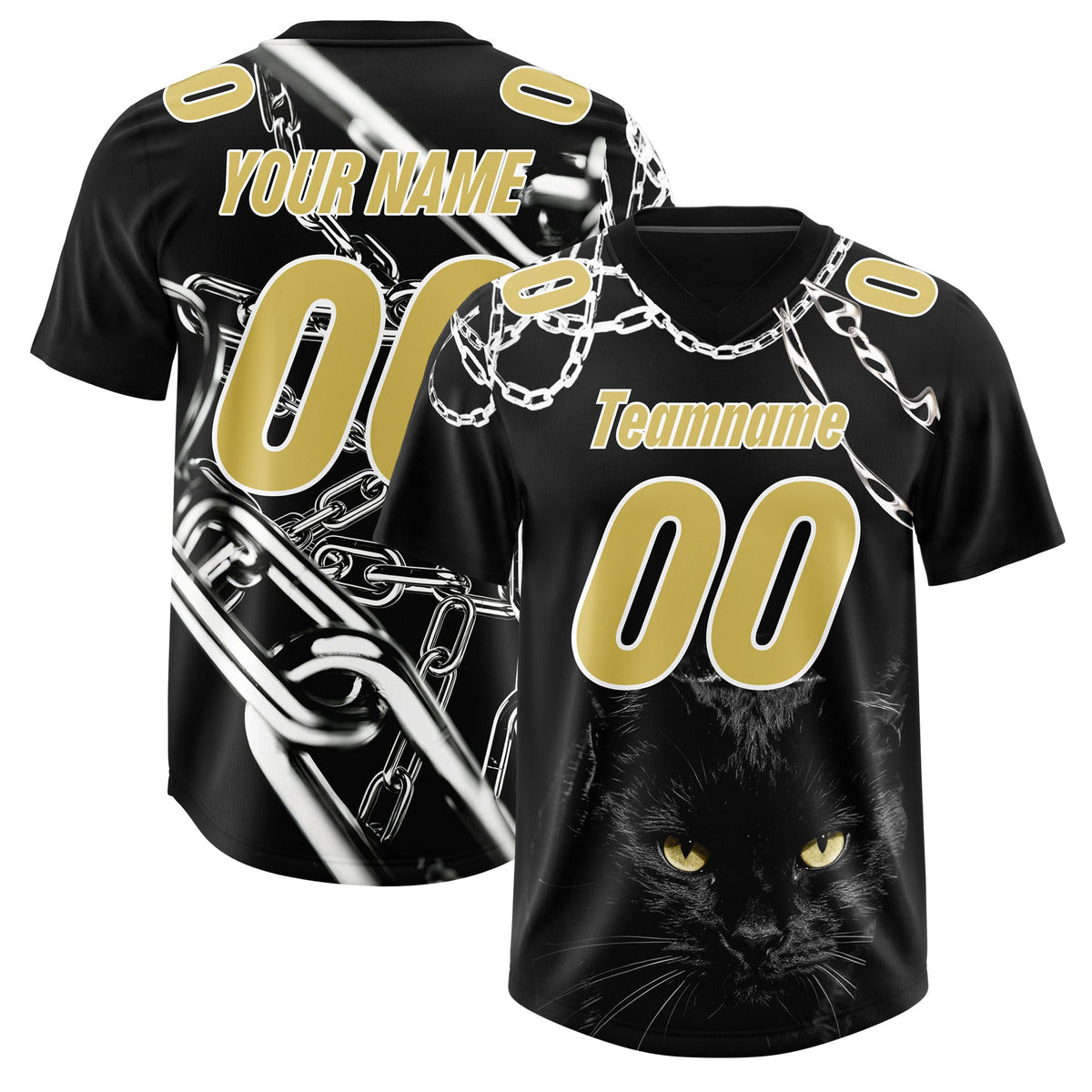Custom Black Old Gold Graffiti Pattern Chains Football Jersey| KXKSHOP