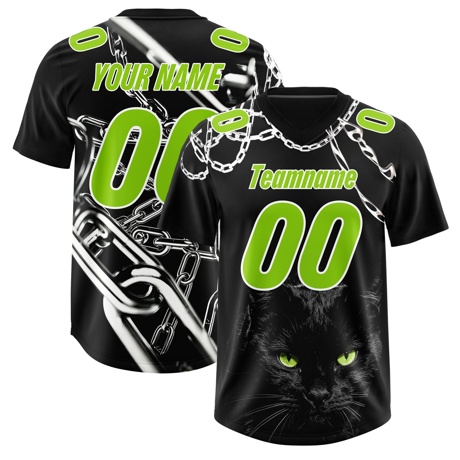 Custom Black Neon Green Graffiti Pattern Chains Football Jersey| KXKSHOP