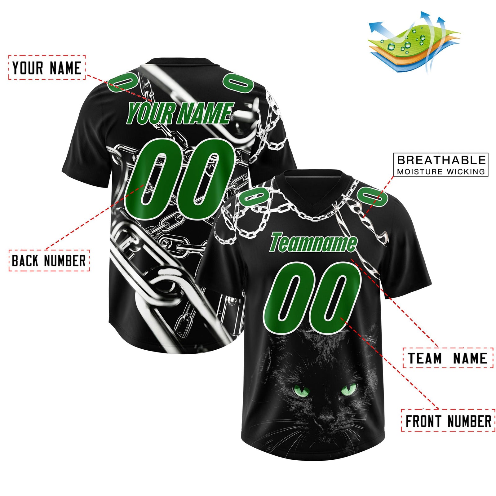 Custom Black Kelly Greeen Graffiti Pattern Chains Football Jersey| KXKSHOP