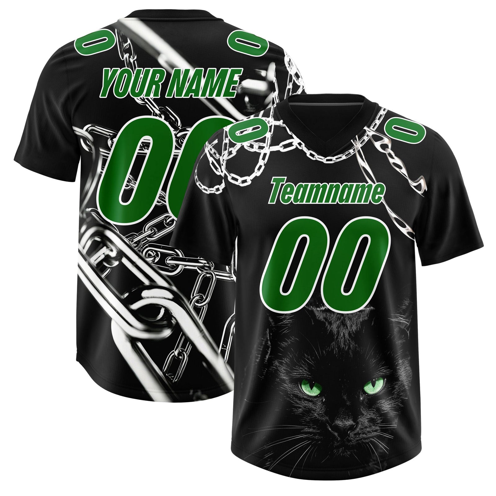 Custom Black Kelly Greeen Graffiti Pattern Chains Football Jersey| KXKSHOP