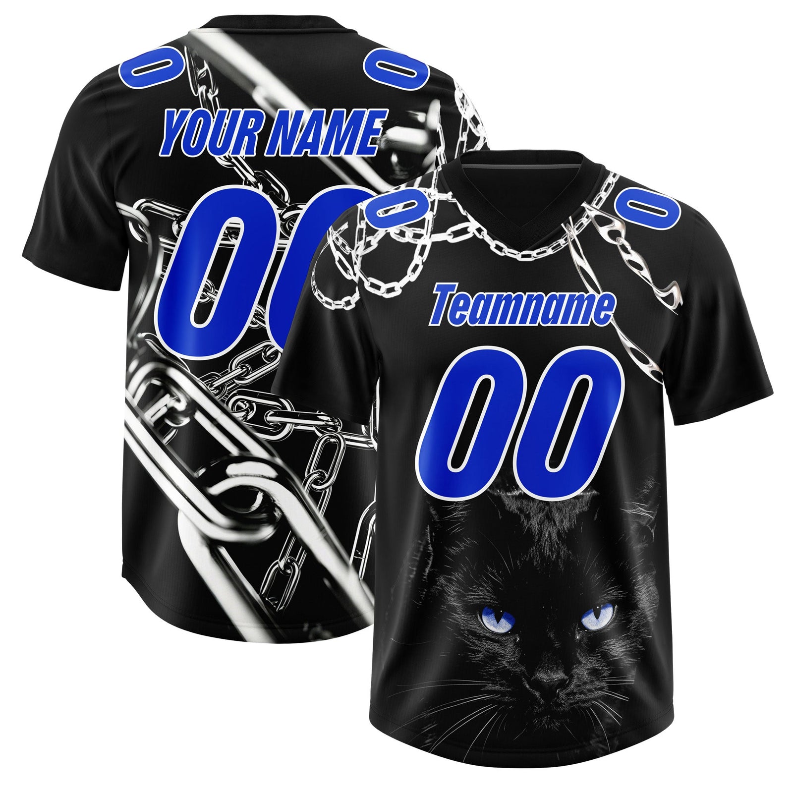 Custom Black Blue Graffiti Pattern Chains Football Jersey| KXKSHOP