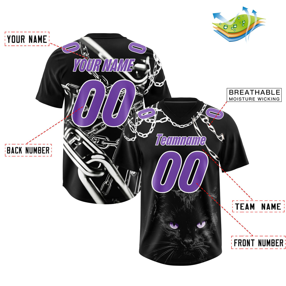 Custom Black Purple Graffiti Pattern Chains Football Jersey| KXKSHOP