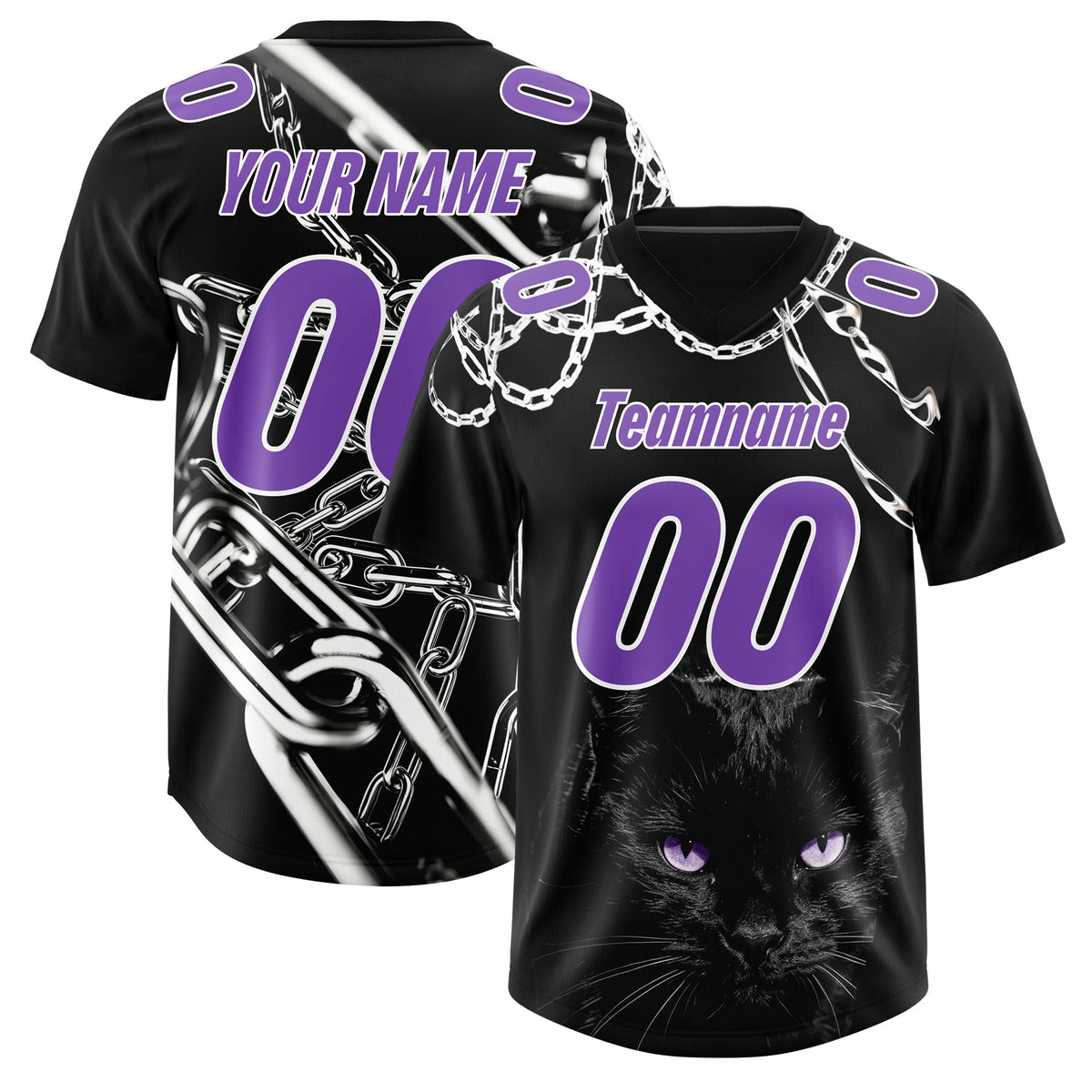Custom Black Purple Graffiti Pattern Chains Football Jersey| KXKSHOP