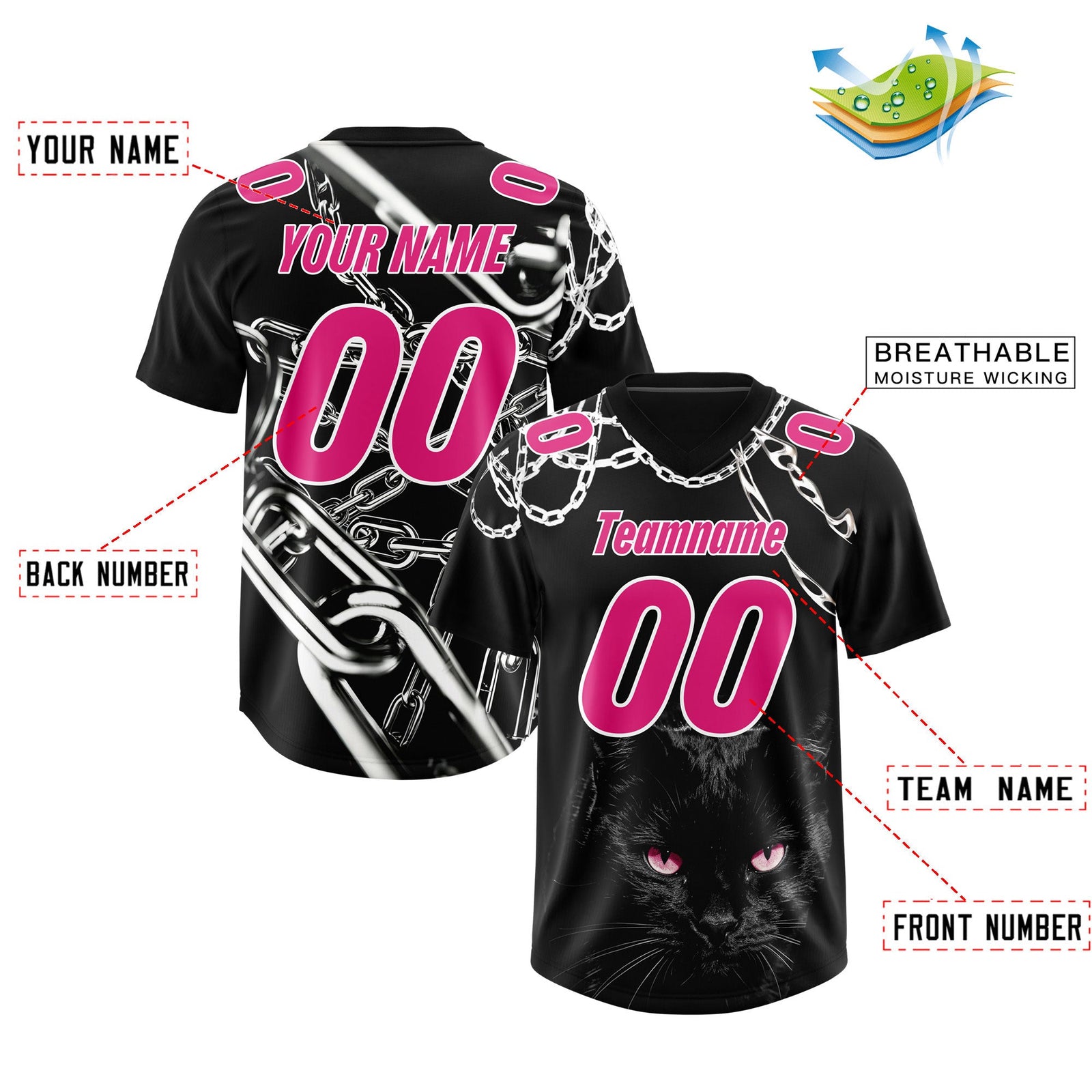 Custom Black Pink Graffiti Pattern Chains Football Jersey| KXKSHOP