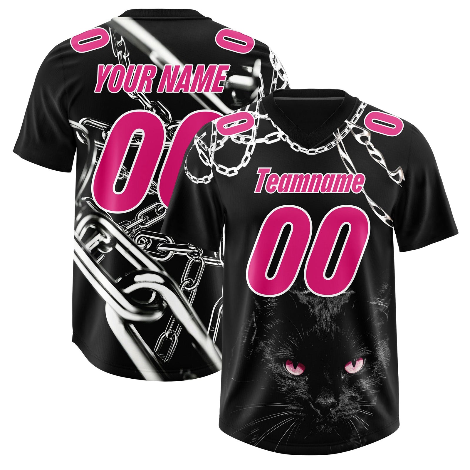 Custom Black Pink Graffiti Pattern Chains Football Jersey| KXKSHOP