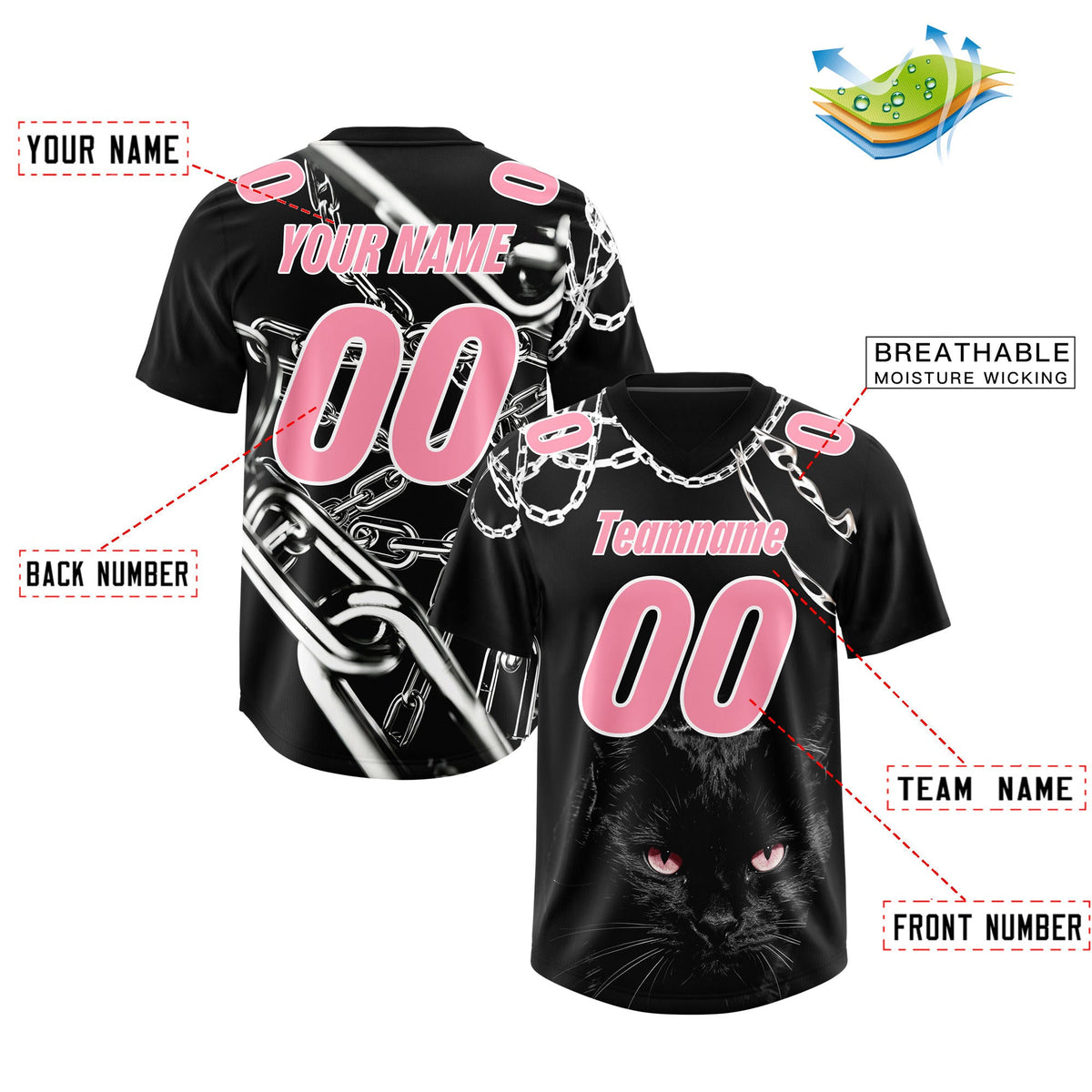Custom Black Light Pink Graffiti Pattern Chains Football Jersey| KXKSHOP