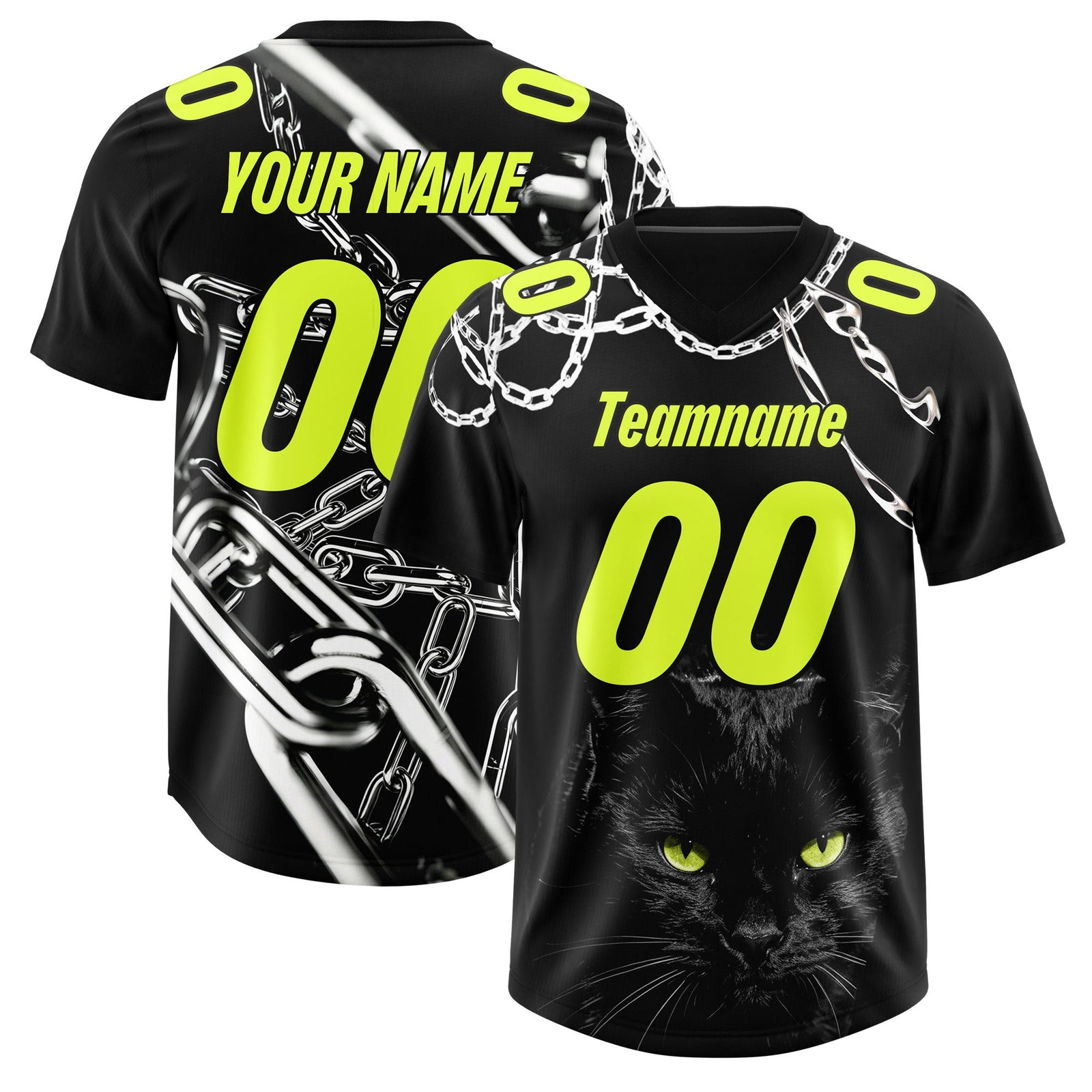 Custom Black Fluorescent Green Graffiti Pattern Chains Football Jersey| KXKSHOP