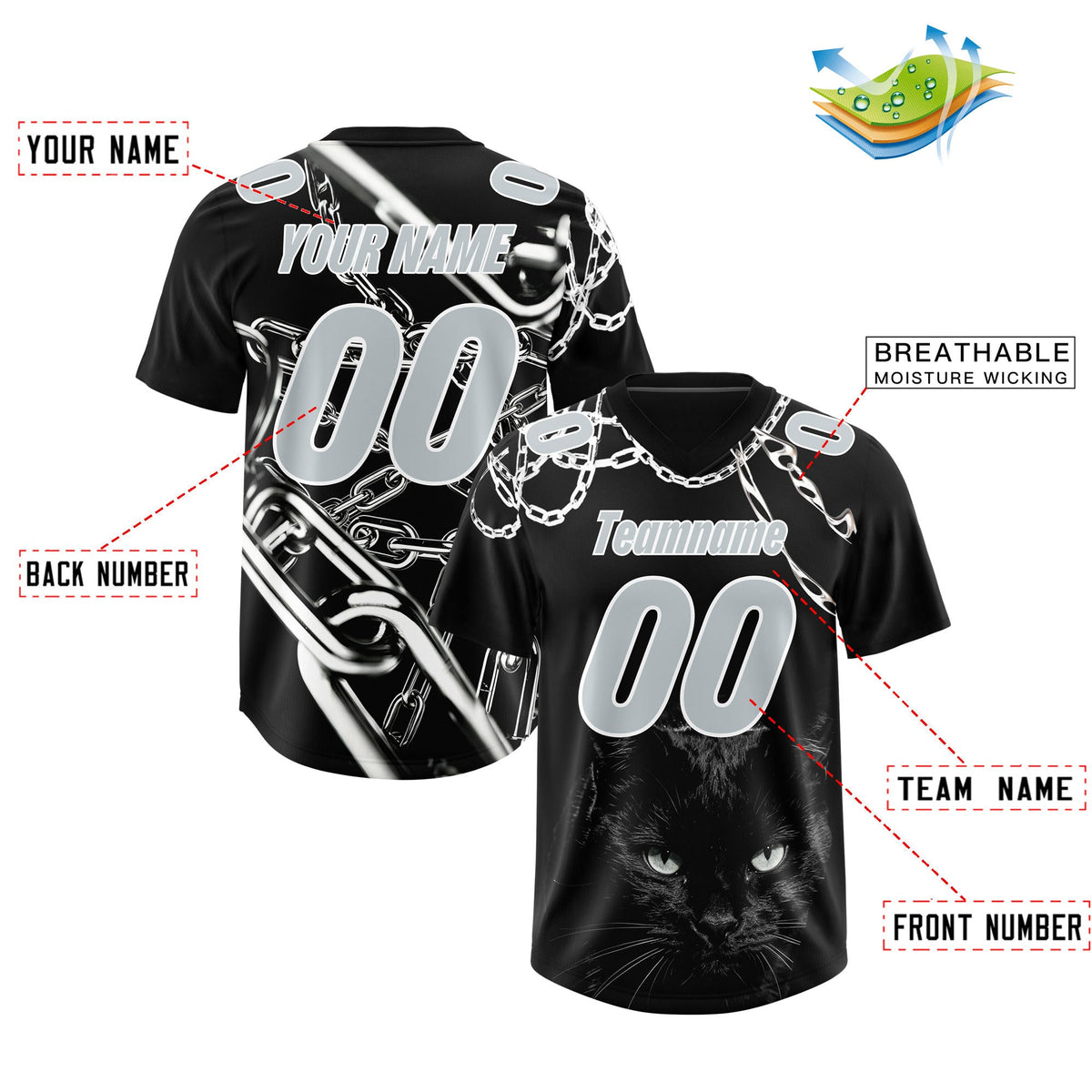 Custom Black Silver Graffiti Pattern Chains Football Jersey| KXKSHOP