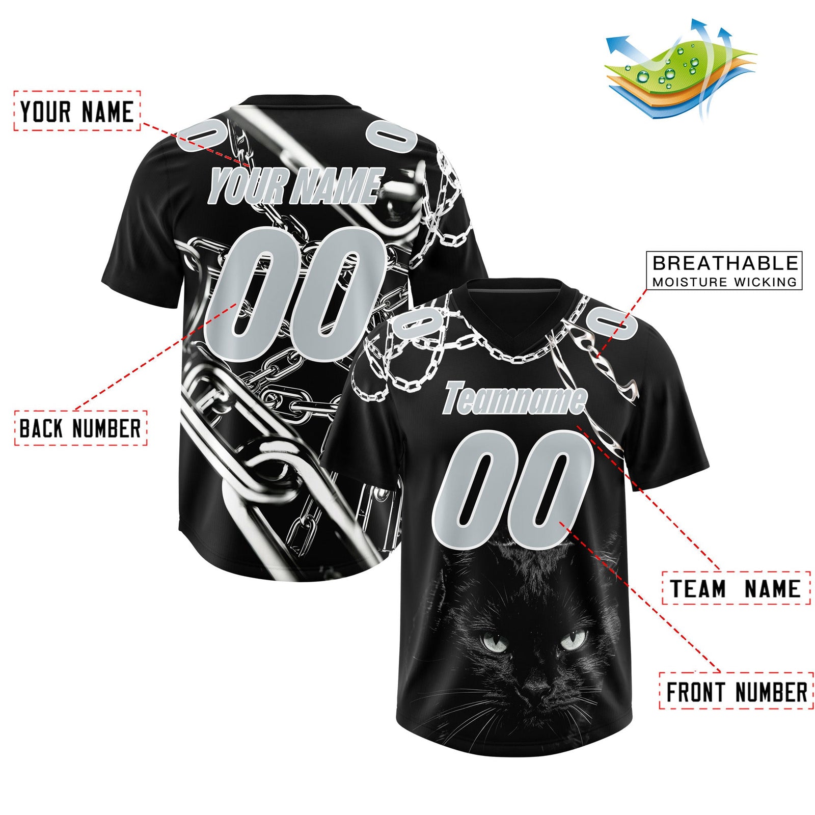Custom Black Silver Graffiti Pattern Chains Football Jersey| KXKSHOP