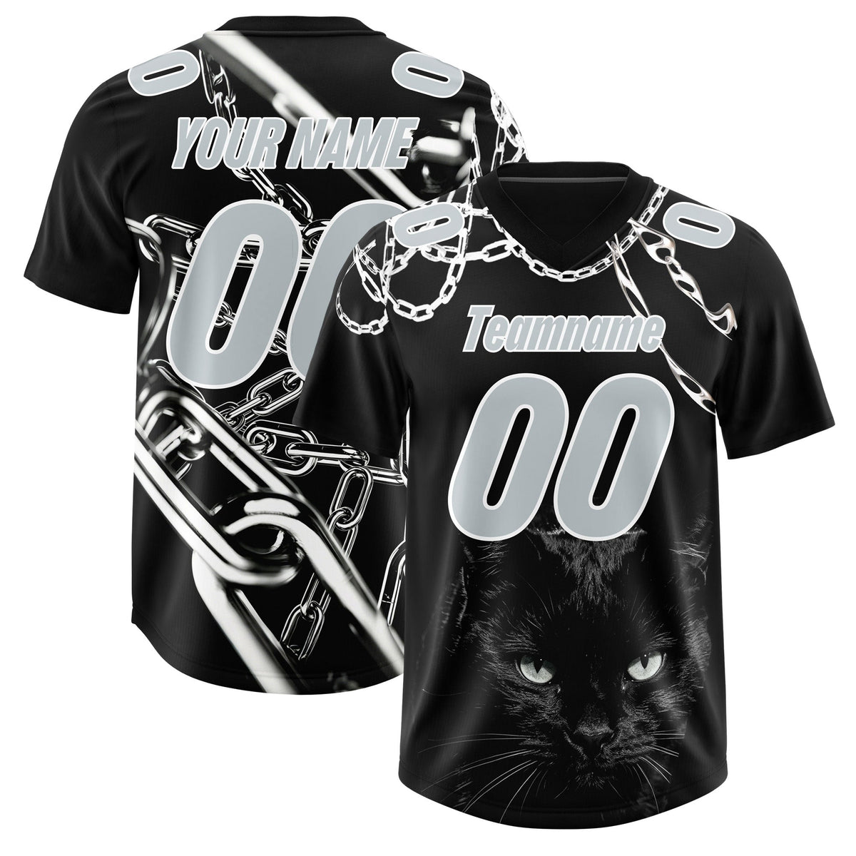 Custom Black Silver Graffiti Pattern Chains Football Jersey| KXKSHOP