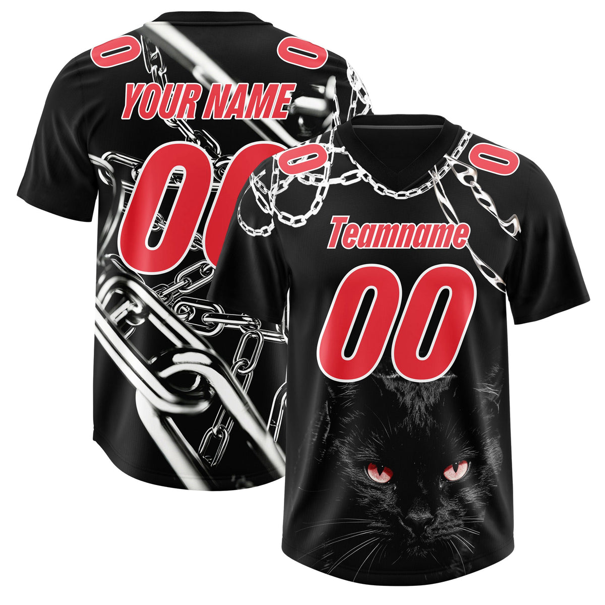 Custom Black Light Red Graffiti Pattern Chains Football Jersey| KXKSHOP