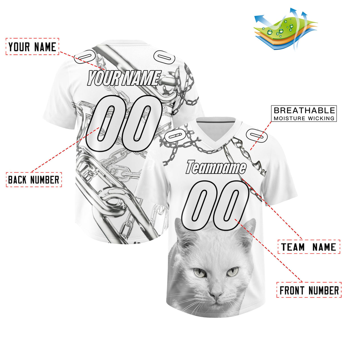 Custom White Graffiti Pattern Chains Football Jersey| KXKSHOP