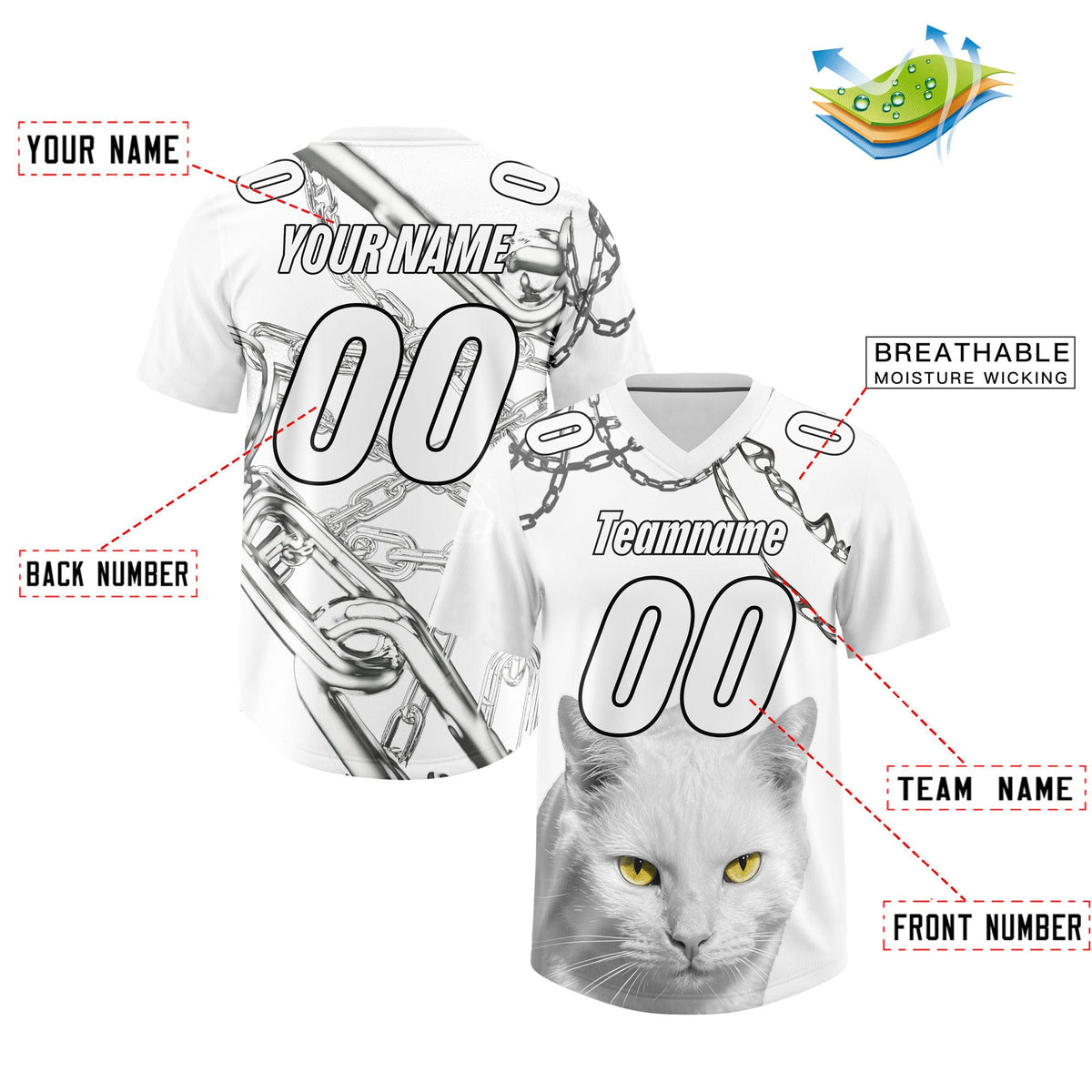 Custom White Graffiti Pattern Chains Football Jersey| KXKSHOP