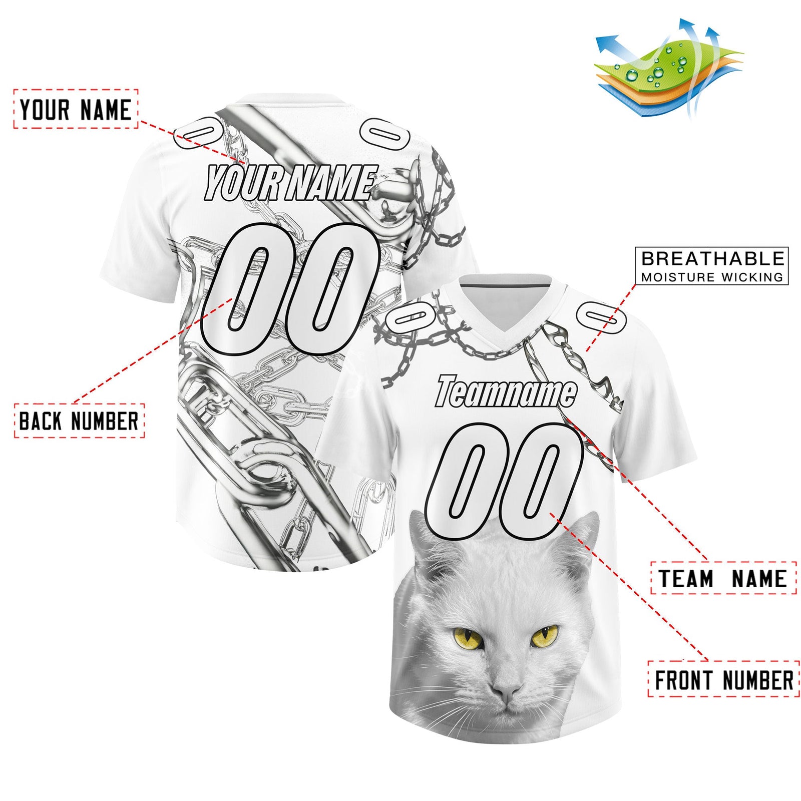 Custom White Graffiti Pattern Chains Football Jersey| KXKSHOP