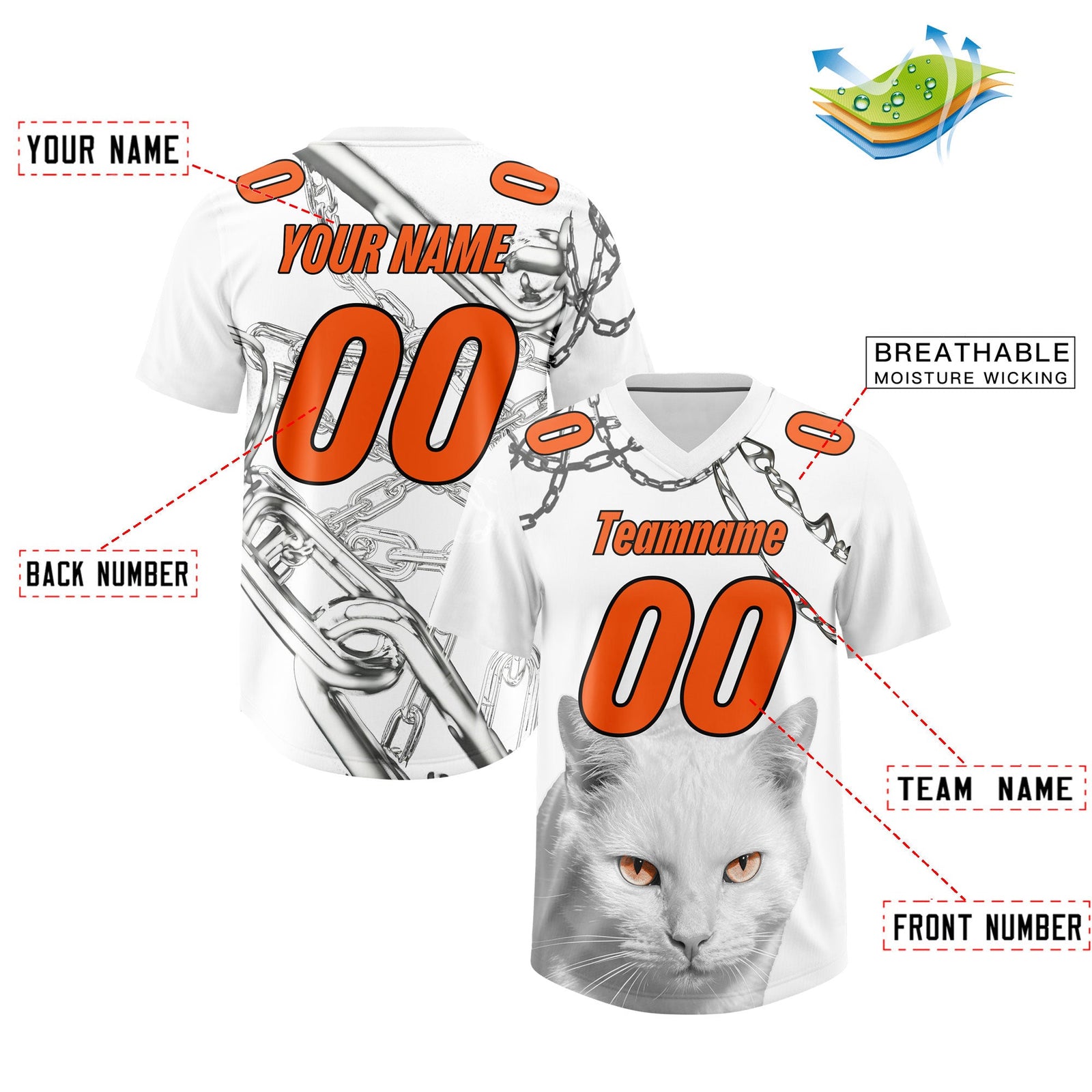 Custom White Orange Graffiti Pattern Chains Football Jersey| KXKSHOP