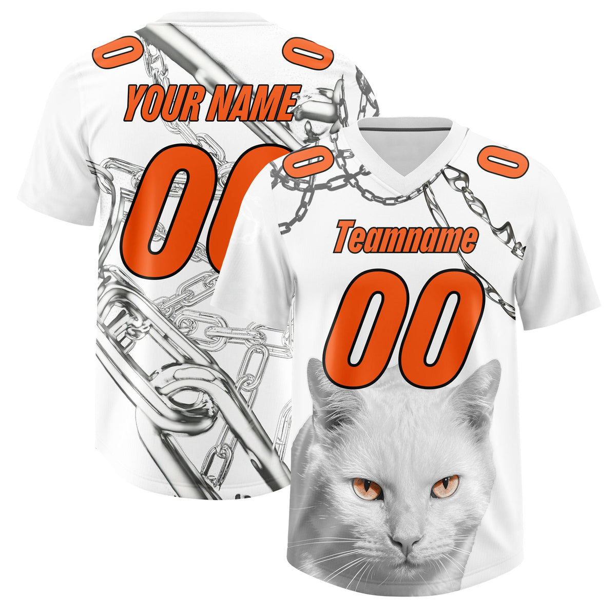 Custom White Orange Graffiti Pattern Chains Football Jersey| KXKSHOP