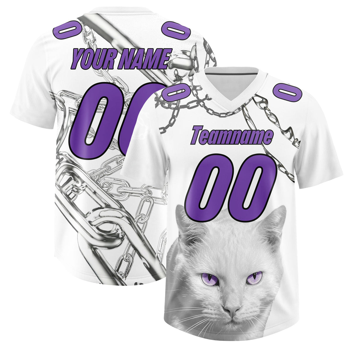 Custom White Purple Graffiti Pattern Chains Football Jersey| KXKSHOP