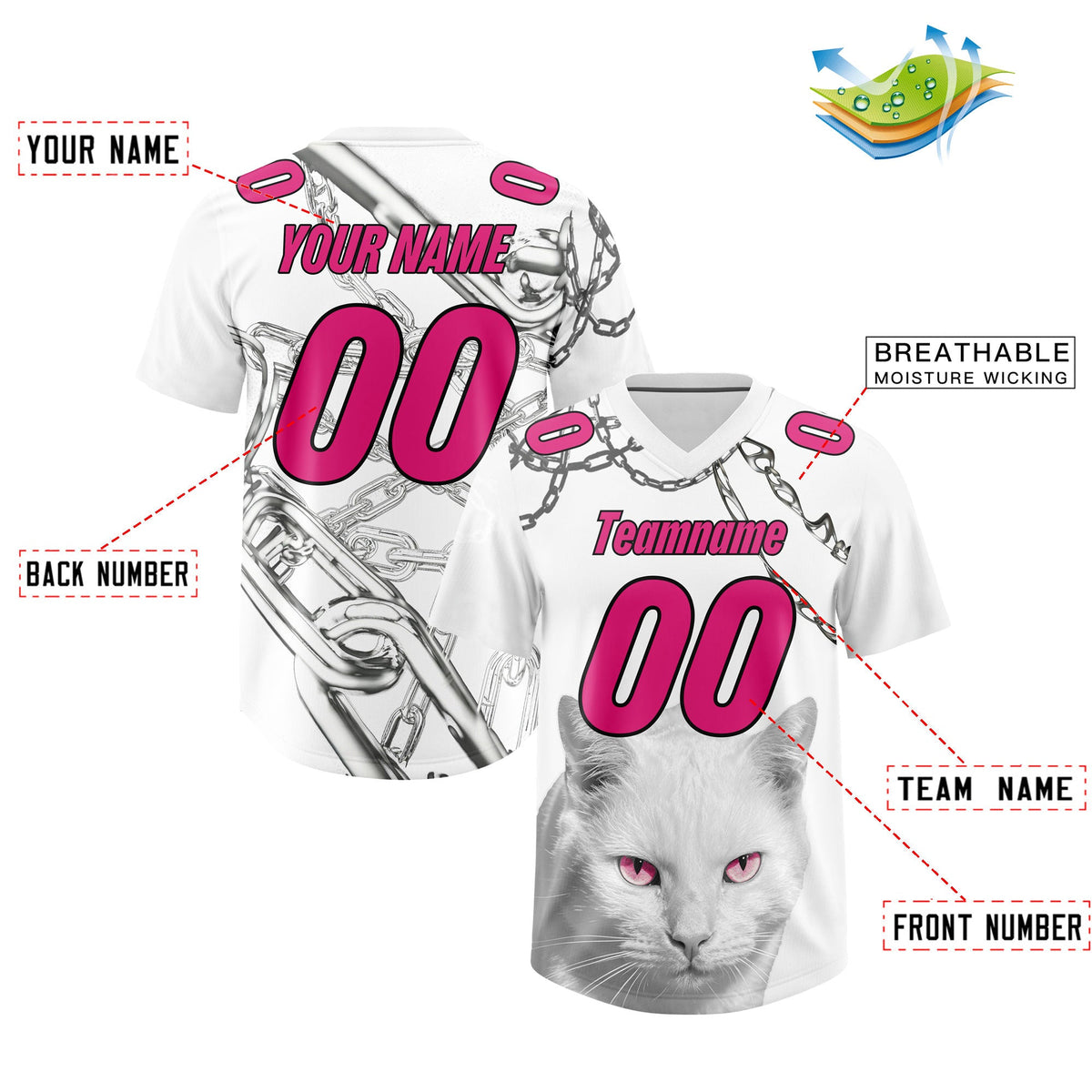 Custom White Pink Graffiti Pattern Chains Football Jersey| KXKSHOP