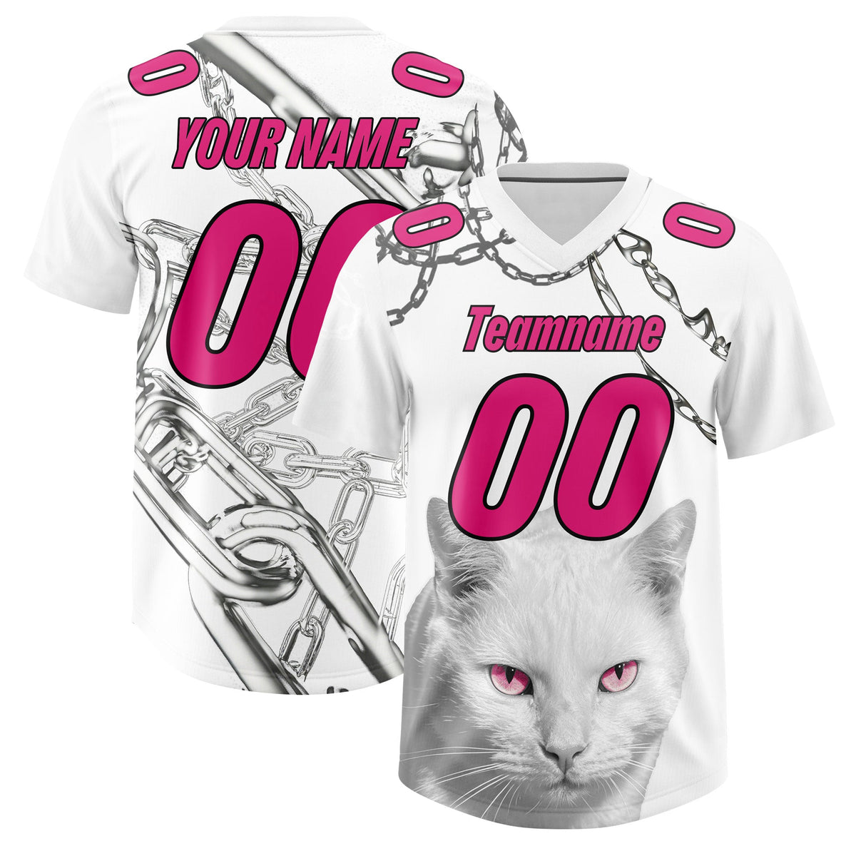 Custom White Pink Graffiti Pattern Chains Football Jersey| KXKSHOP