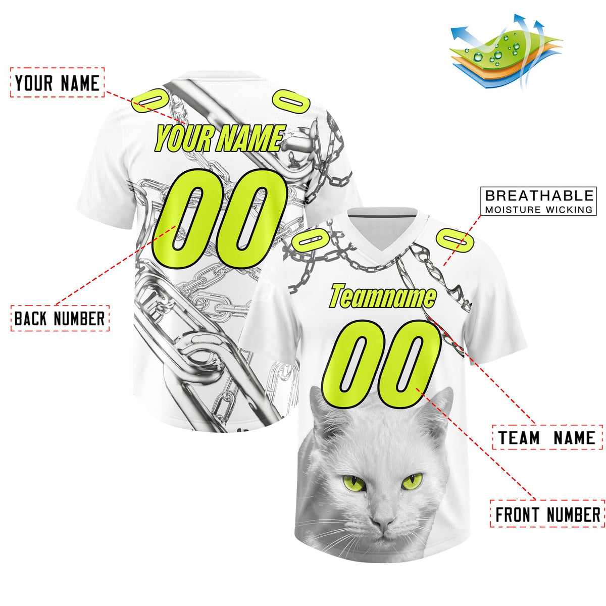 Custom White Fluorescent Green Graffiti Pattern Chains Football Jersey| KXKSHOP