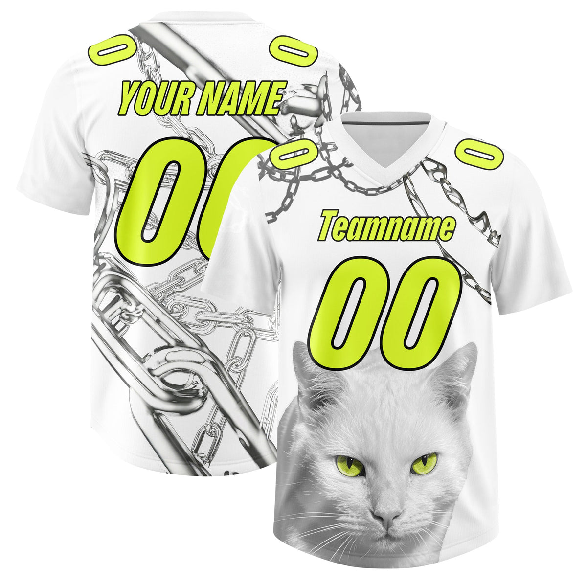 Custom White Fluorescent Green Graffiti Pattern Chains Football Jersey| KXKSHOP