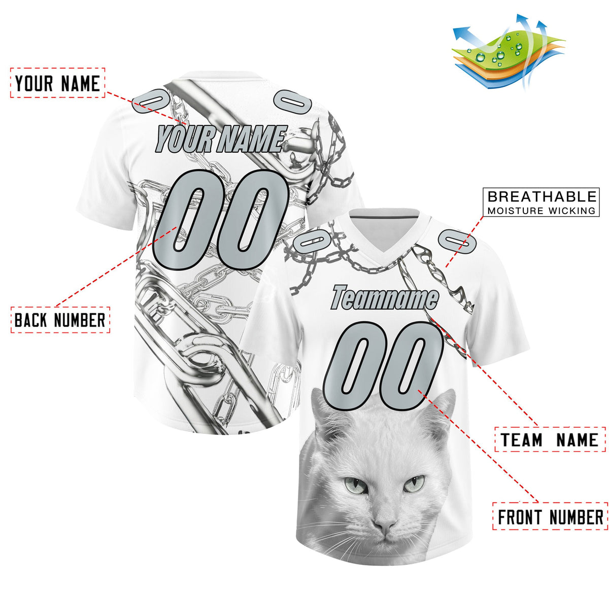 Custom White Silver Graffiti Pattern Chains Football Jersey| KXKSHOP