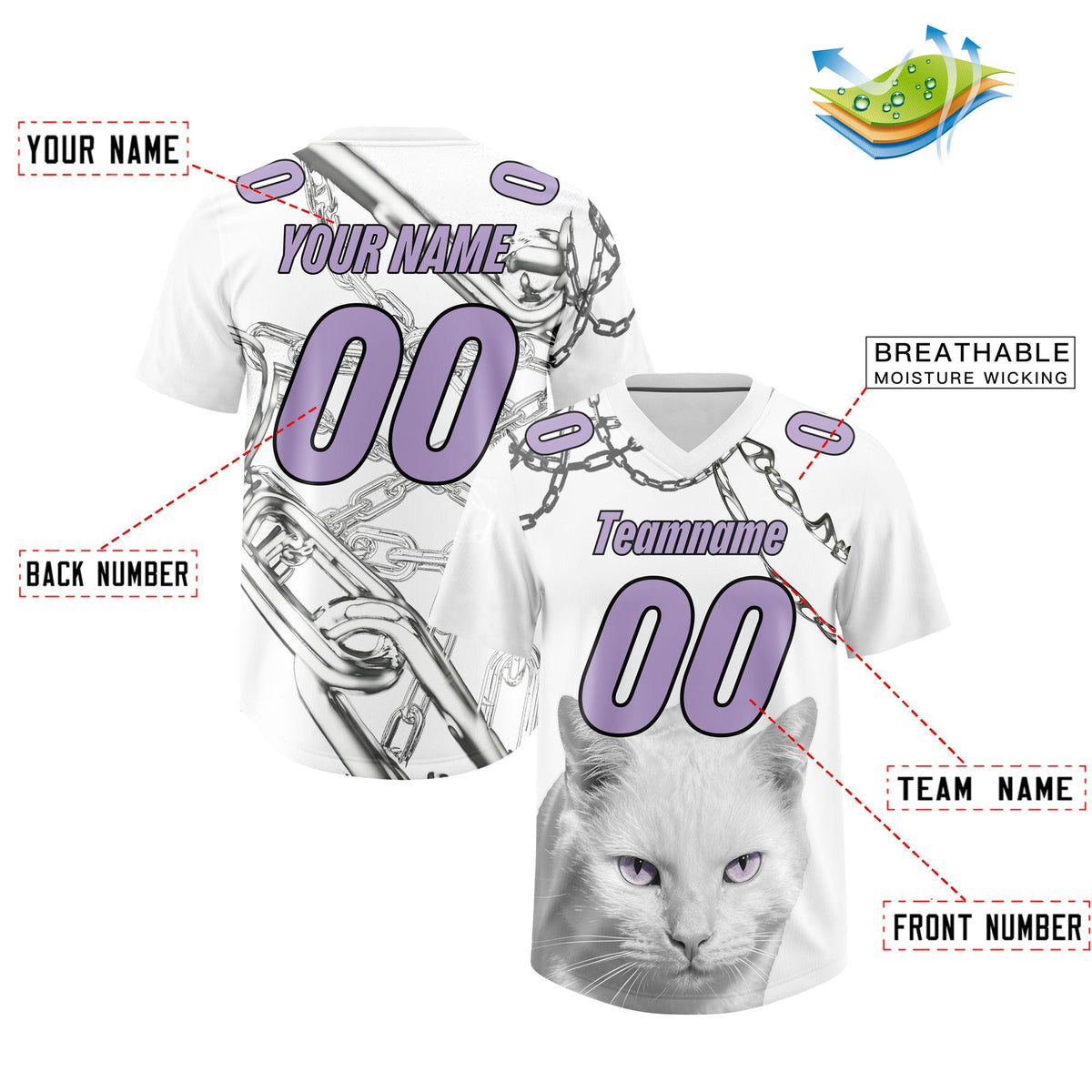 Custom White Light Purple Graffiti Pattern Chains Football Jersey| KXKSHOP