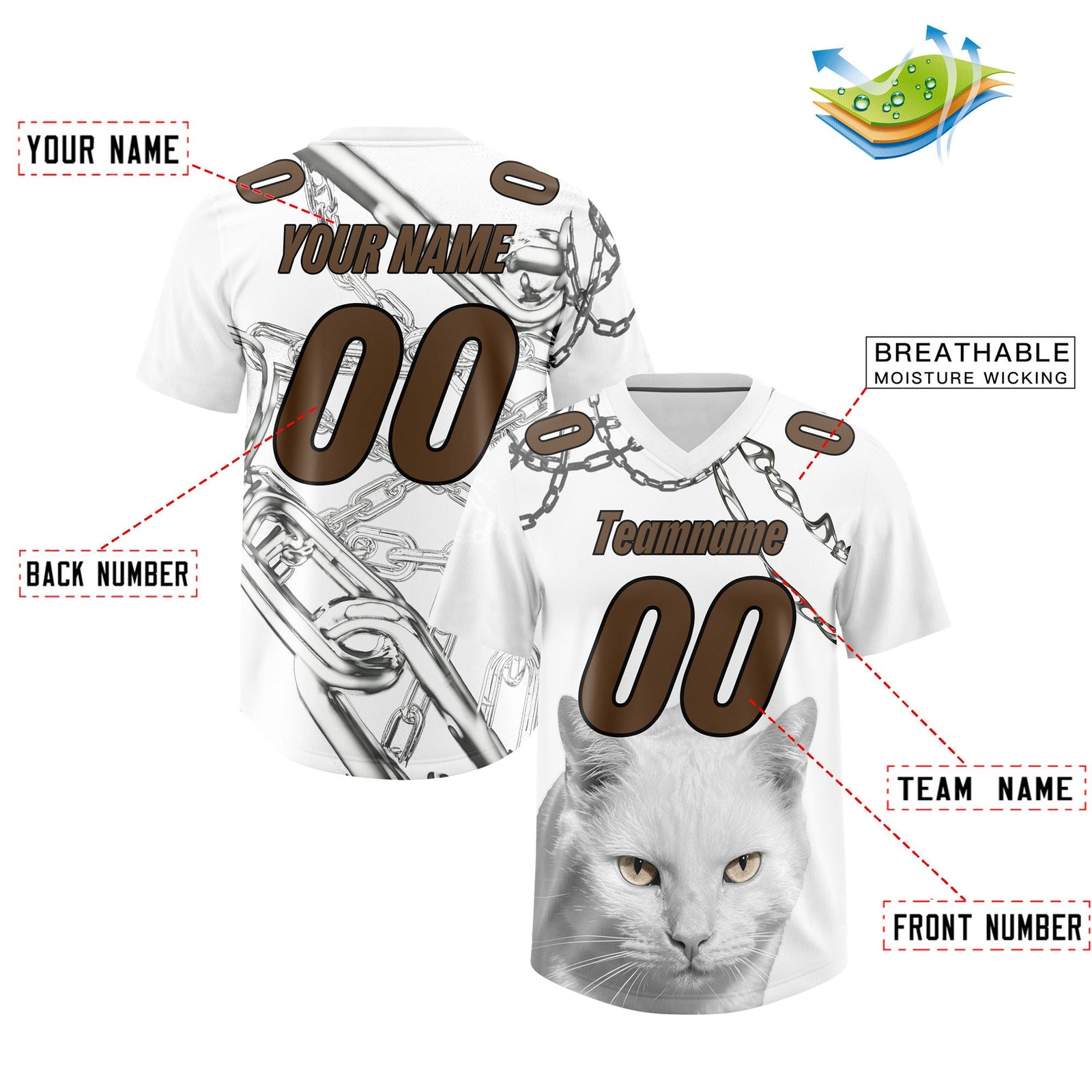 Custom White Graffiti Pattern Chains Football Jersey| KXKSHOP