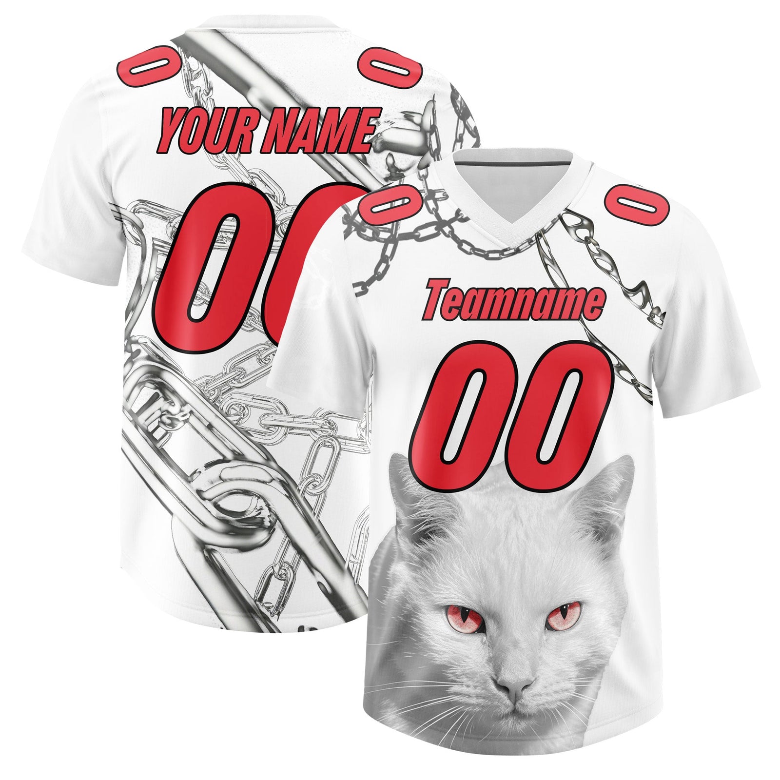 Custom White Light Red Graffiti Pattern Chains Football Jersey| KXKSHOP