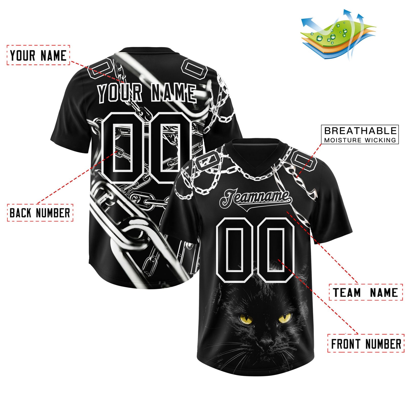 Custom Black White Graffiti Pattern Chains Football Jersey| KXKSHOP