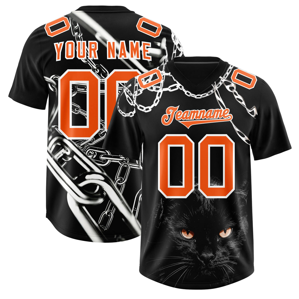 Custom Black Orange Graffiti Pattern Chains Football Jersey| KXKSHOP