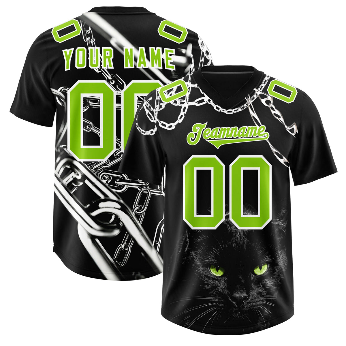 Custom Black Neon Green Graffiti Pattern Chains Football Jersey| KXKSHOP