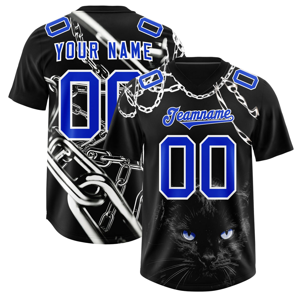 Custom Black Blue Graffiti Pattern Chains Football Jersey| KXKSHOP