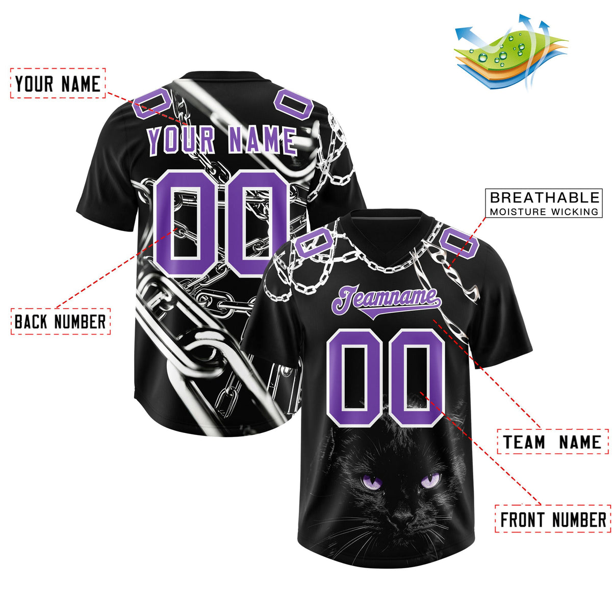 Custom Black Purple Graffiti Pattern Chains Football Jersey| KXKSHOP