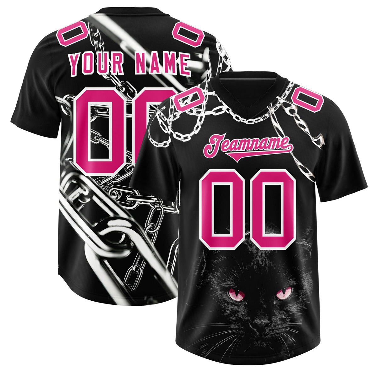 Custom Black Pink Graffiti Pattern Chains Football Jersey| KXKSHOP