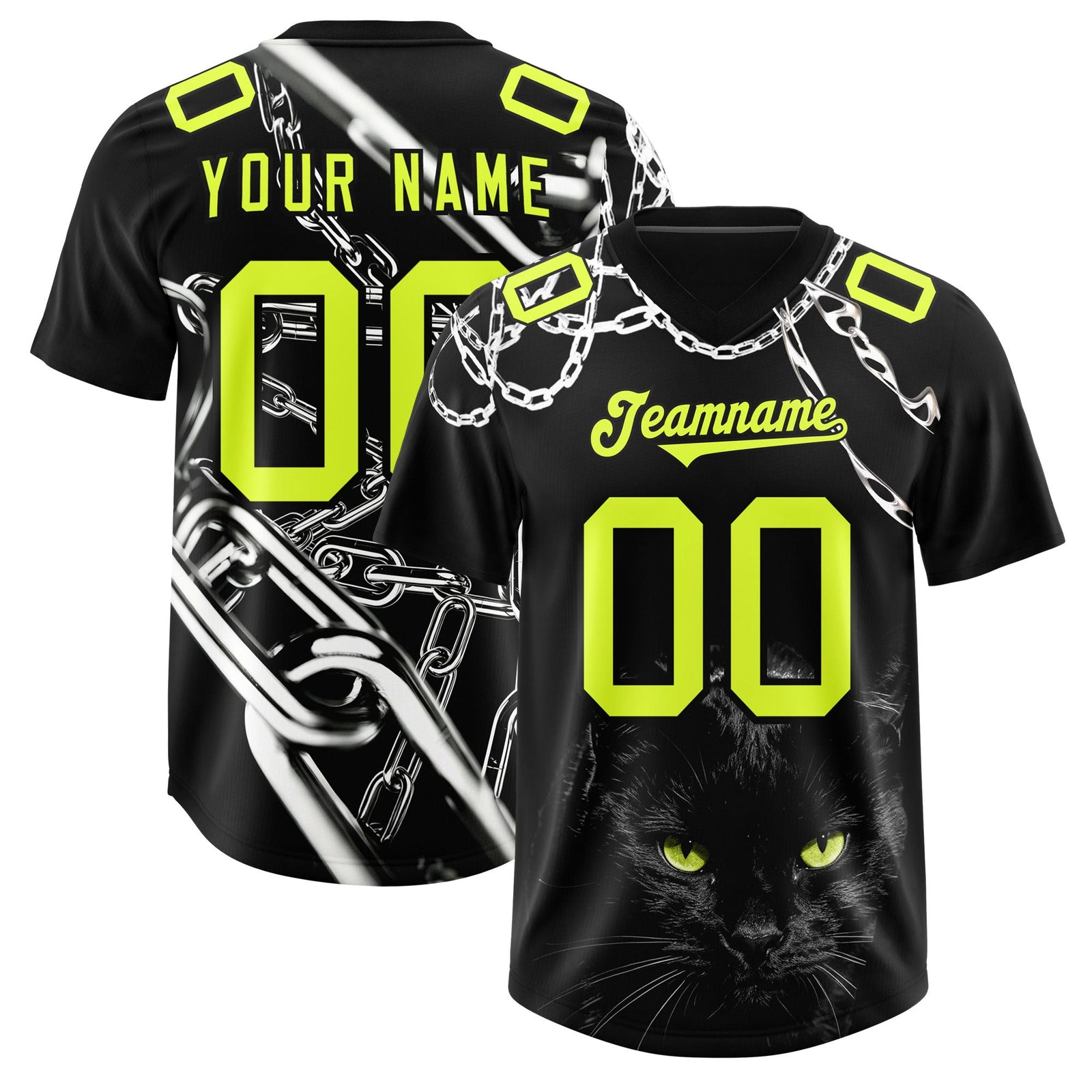 Custom Black Fluorescent Green Graffiti Pattern Chains Football Jersey| KXKSHOP