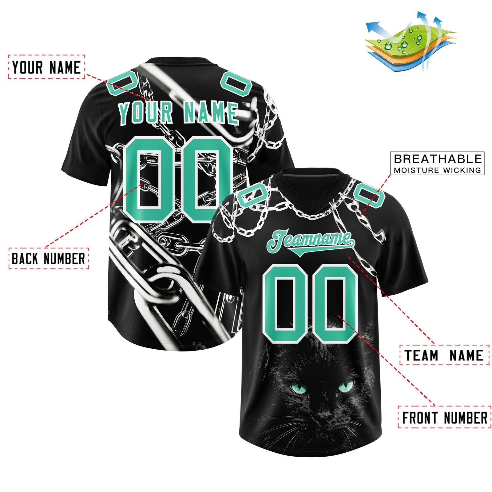 Custom Black Green Graffiti Pattern Chains Football Jersey| KXKSHOP