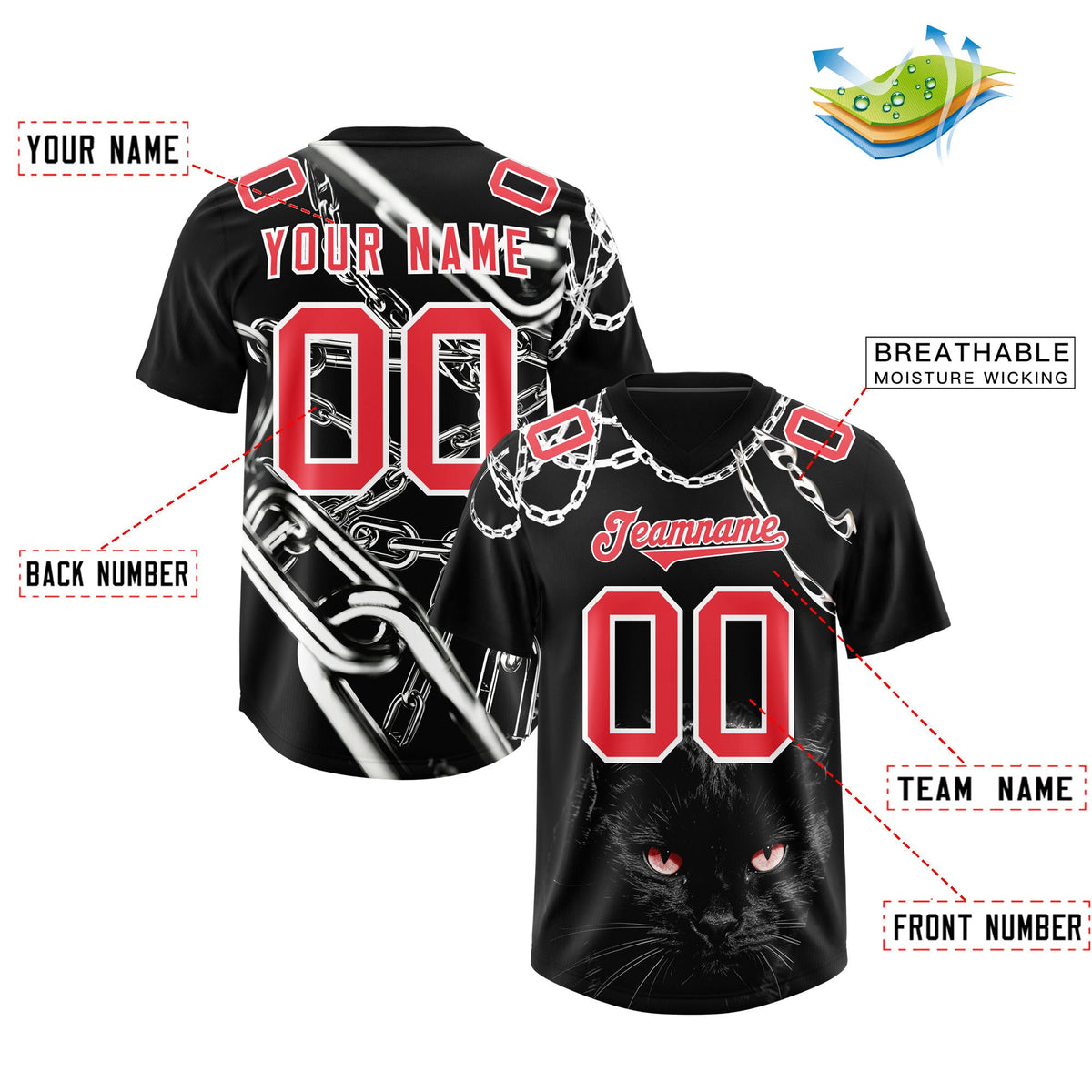 Custom Black Light Red Graffiti Pattern Chains Football Jersey| KXKSHOP