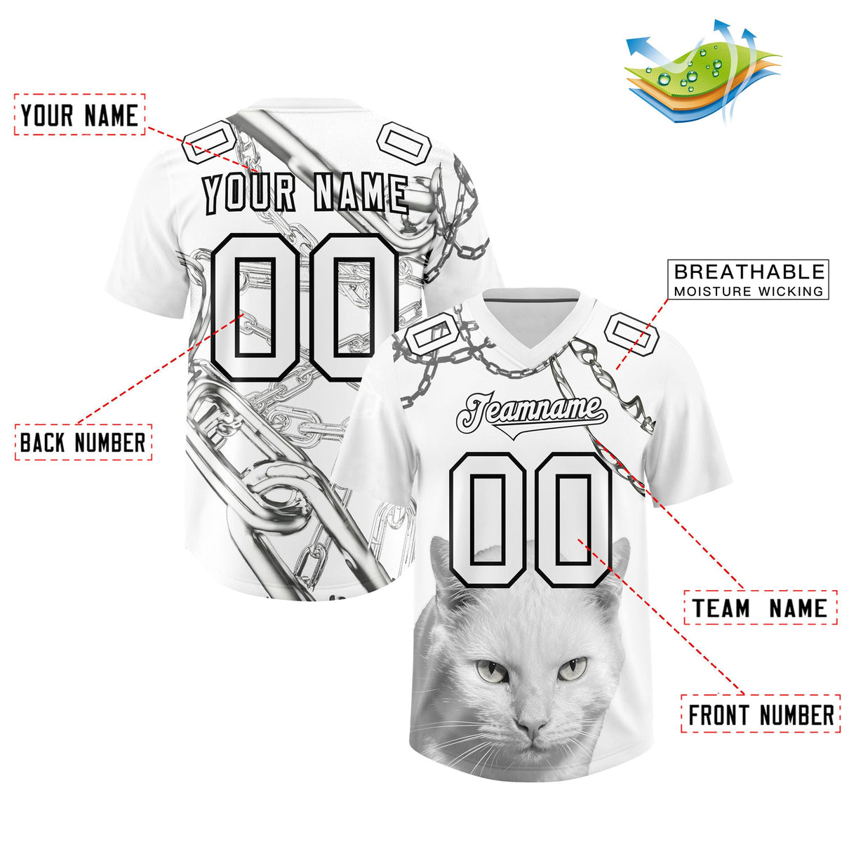 Custom White Graffiti Pattern Chains Football Jersey| KXKSHOP