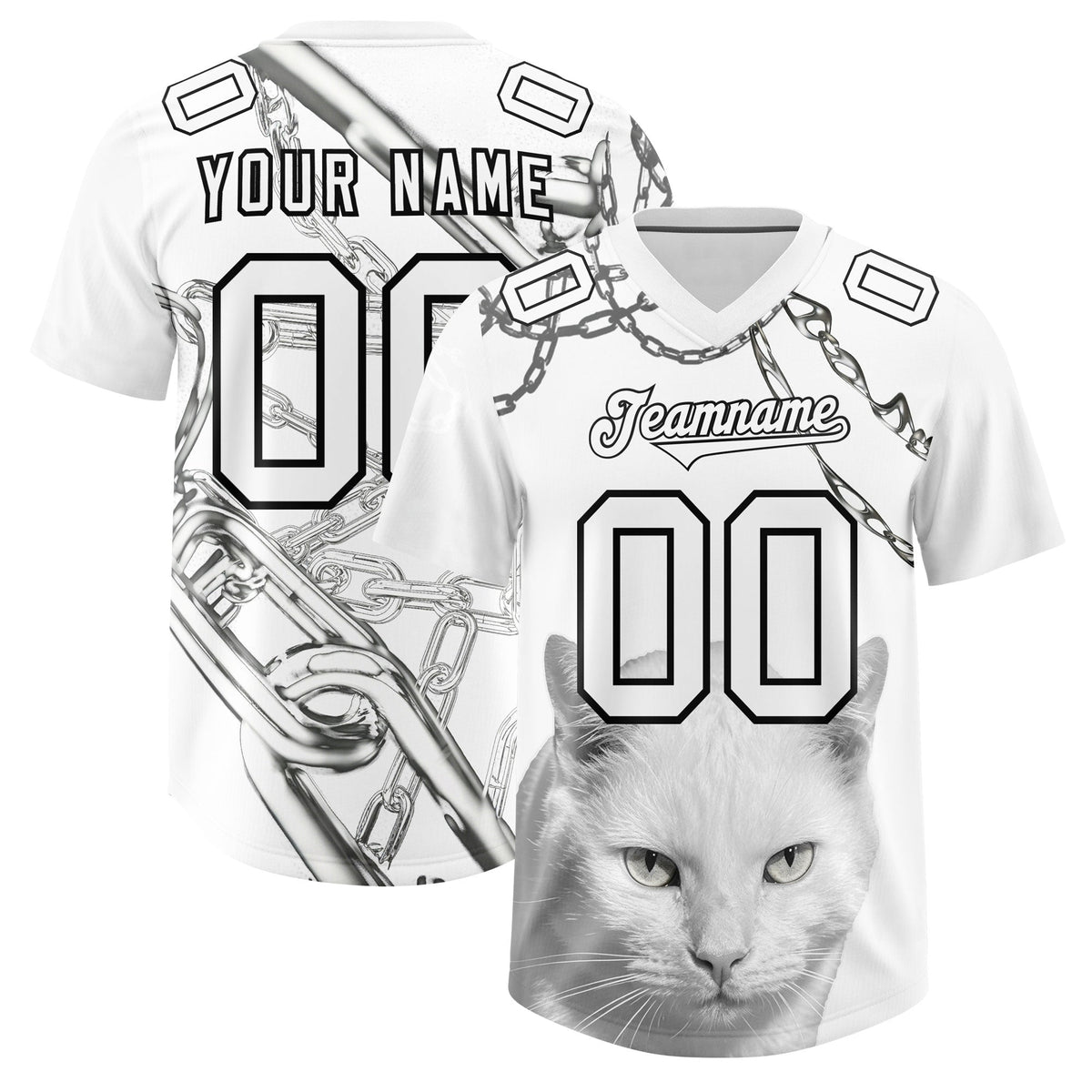 Custom White Graffiti Pattern Chains Football Jersey| KXKSHOP