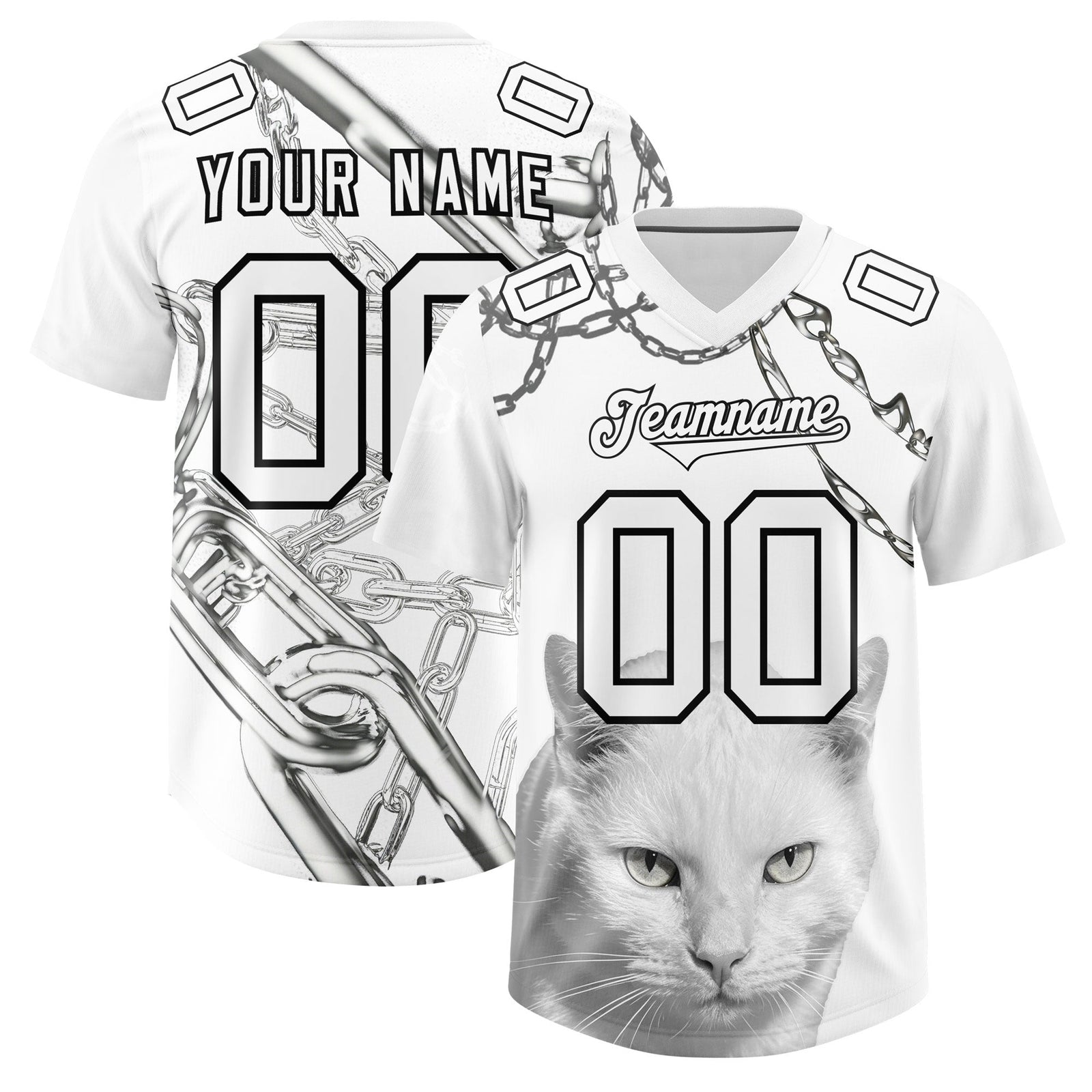 Custom White Graffiti Pattern Chains Football Jersey| KXKSHOP