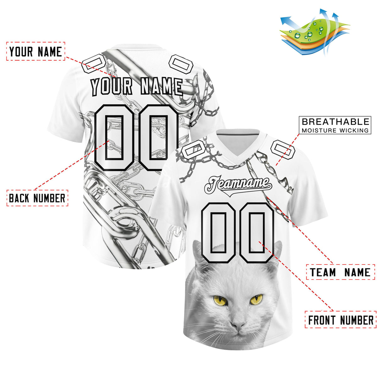 Custom White Graffiti Pattern Chains Football Jersey| KXKSHOP