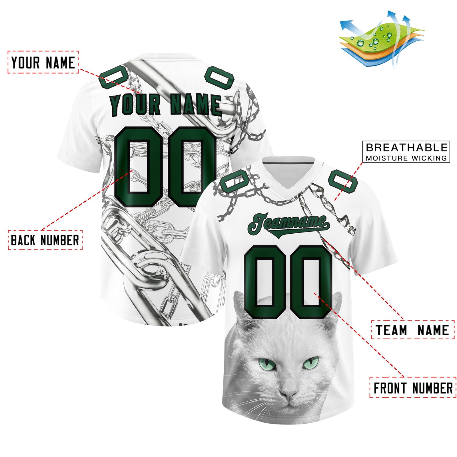 Custom White Kelly Green Graffiti Pattern Chains Football Jersey| KXKSHOP
