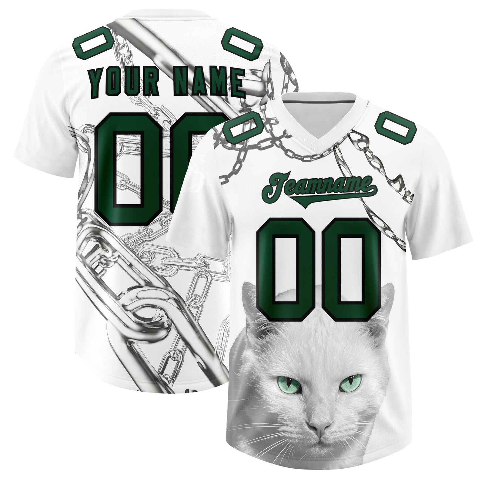Custom White Kelly Green Graffiti Pattern Chains Football Jersey| KXKSHOP