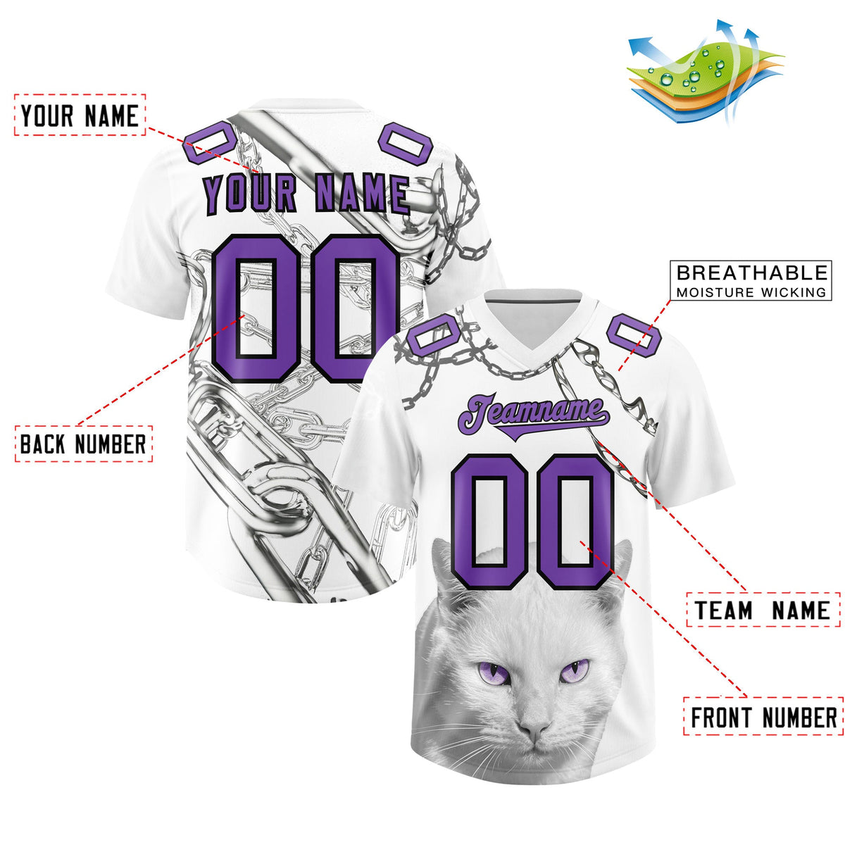 Custom White Purple Graffiti Pattern Chains Football Jersey| KXKSHOP