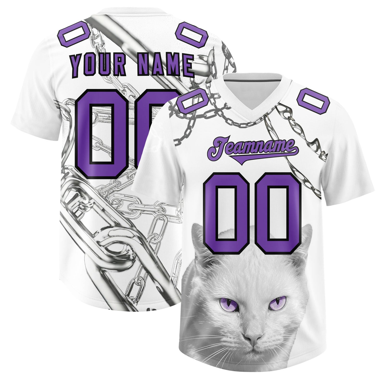 Custom White Purple Graffiti Pattern Chains Football Jersey| KXKSHOP