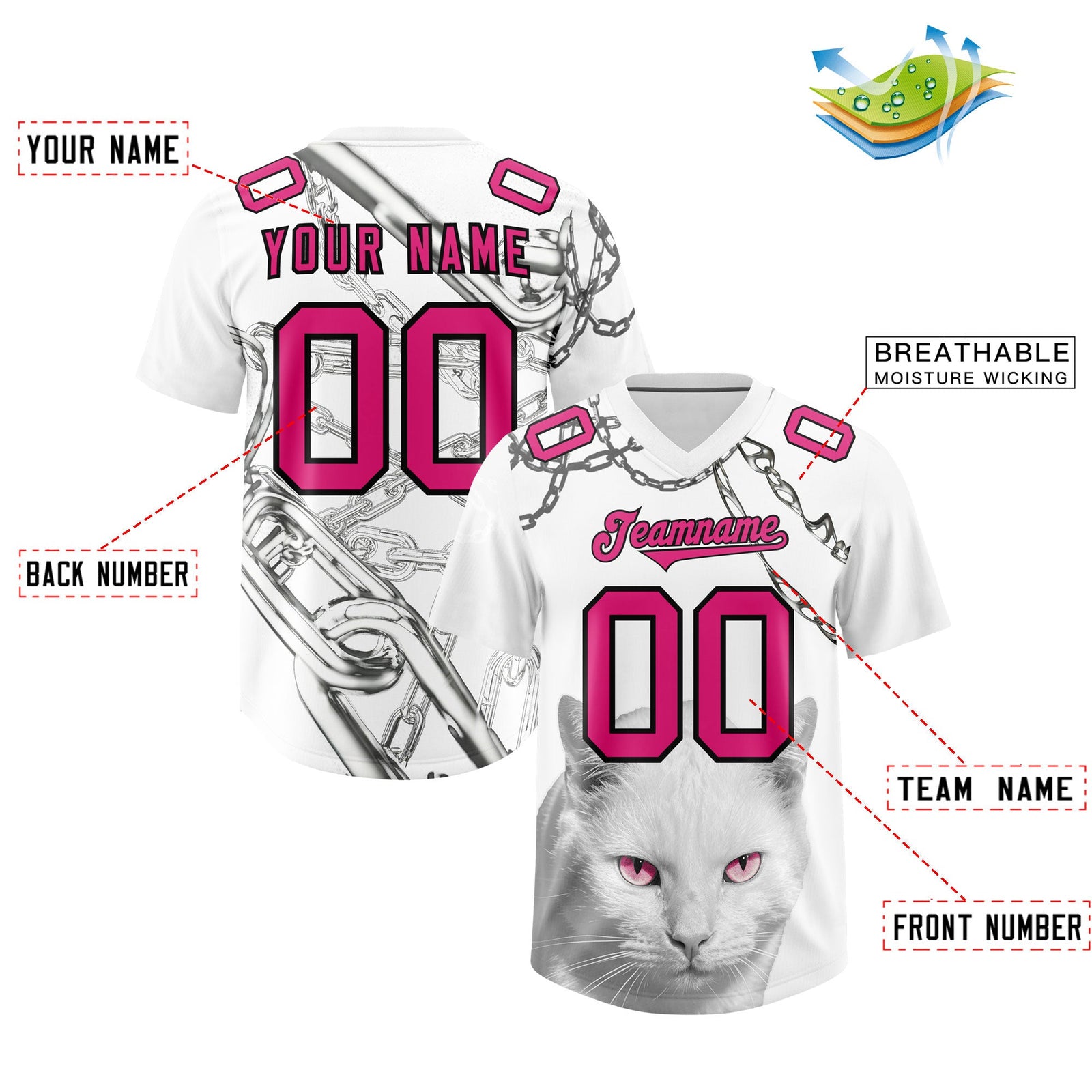 Custom White Pink Graffiti Pattern Chains Football Jersey| KXKSHOP