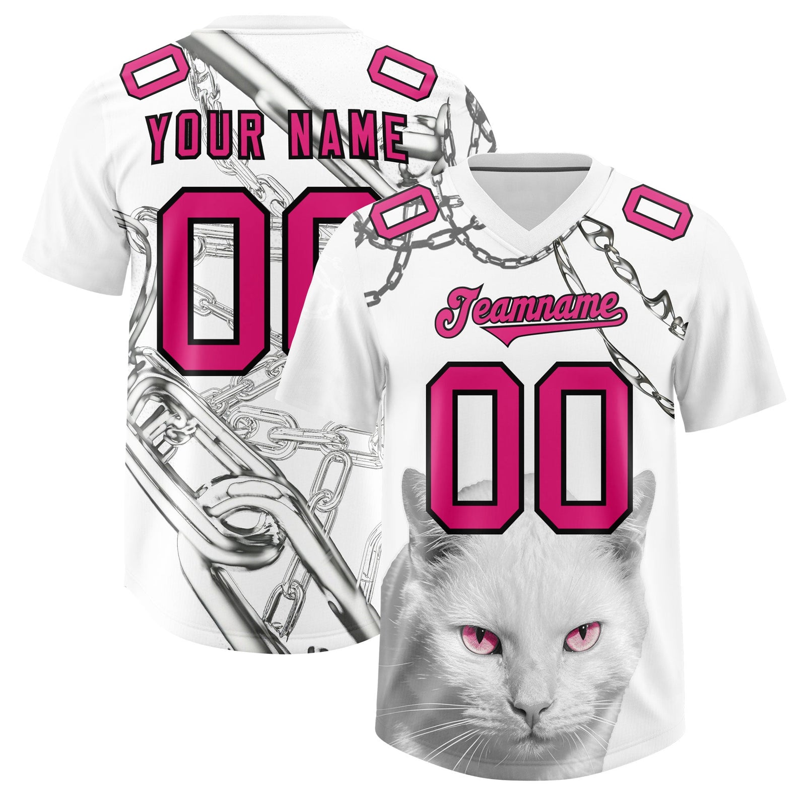 Custom White Pink Graffiti Pattern Chains Football Jersey| KXKSHOP